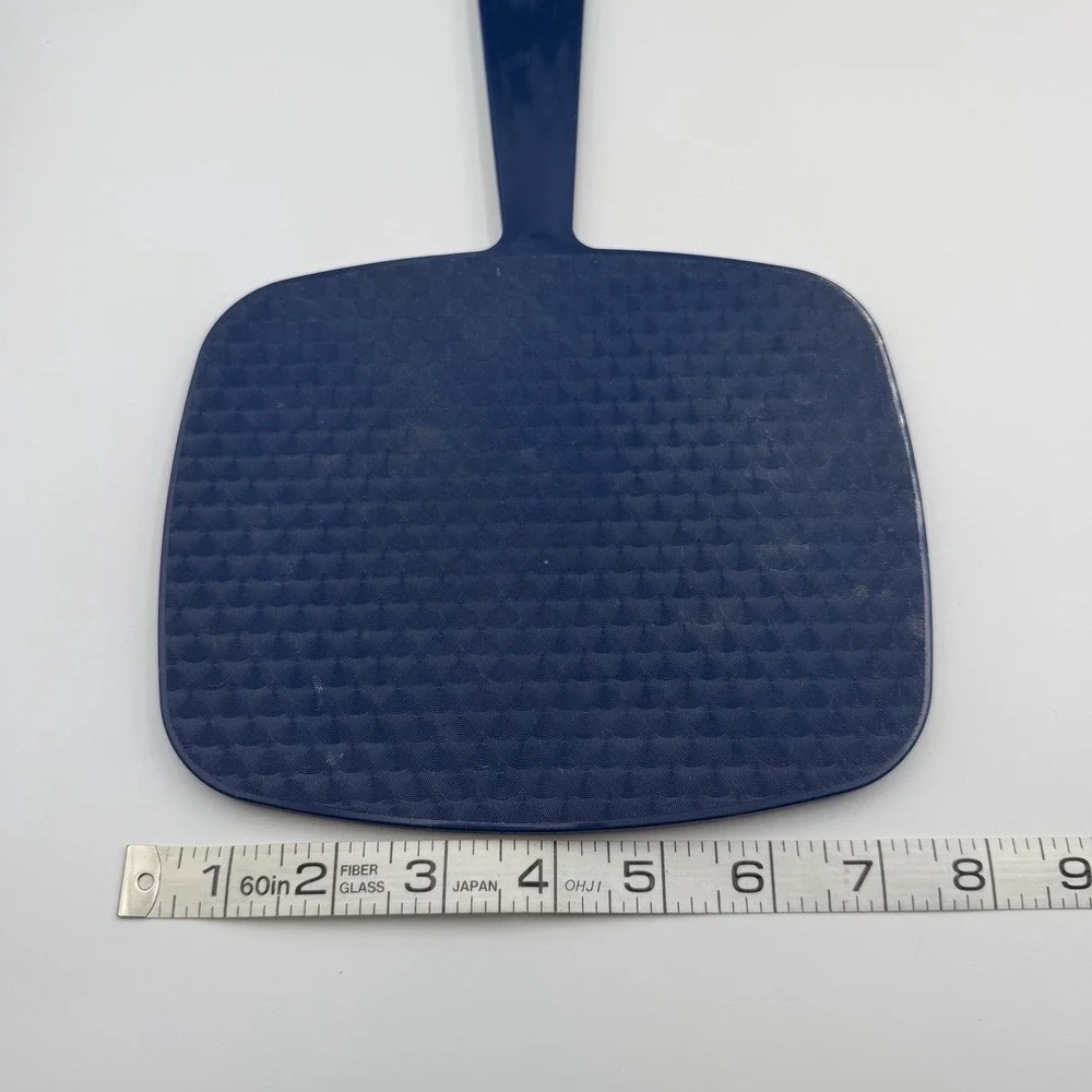 Vintage GOODY Handheld Vanity Mirror Extra Large Blue Plastic Salon